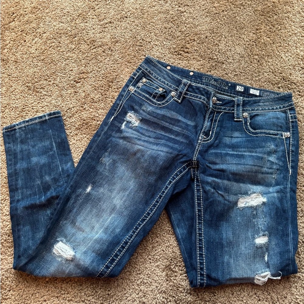 Miss Me Signature Dark Blue Distressed Skinny Jeans Size 29